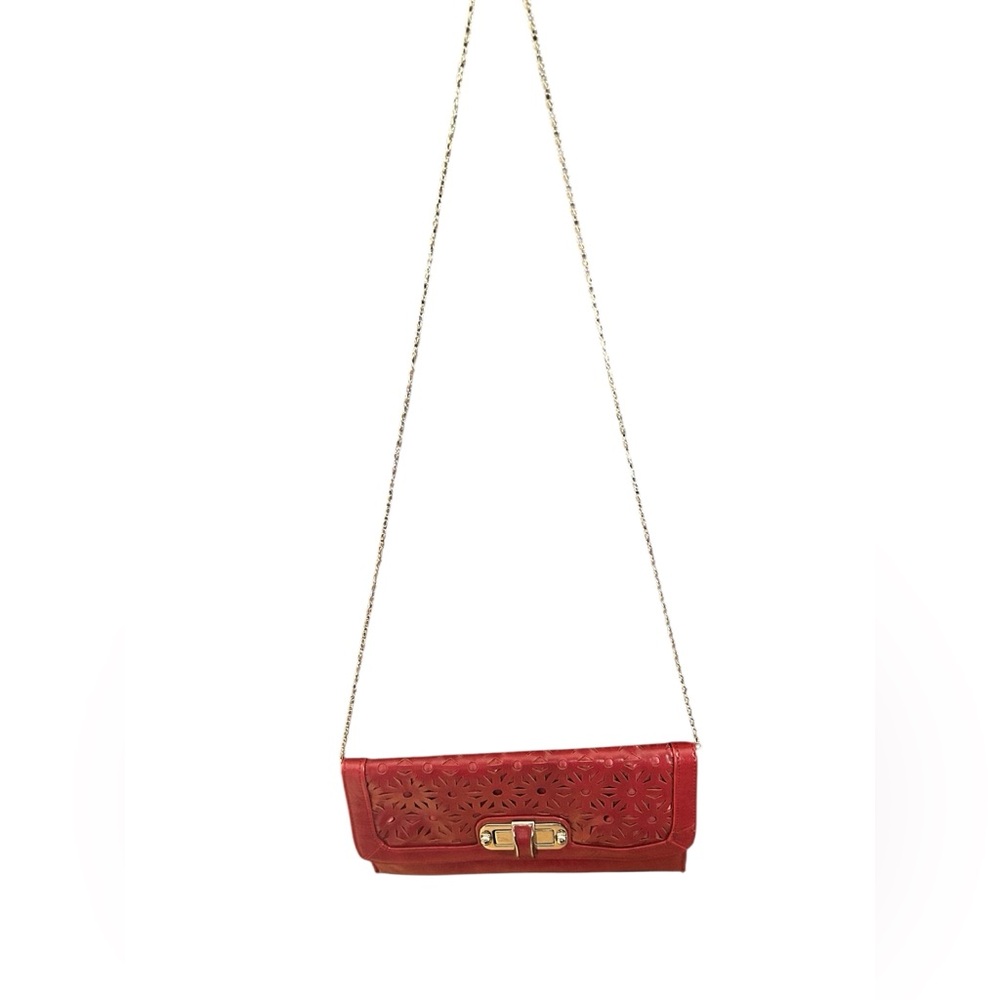 Poppie Jones Vintage Red Faux Leather Clutch with Chain Strap EUC - Picture 8 of 13